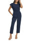 Women's Short-Sleeve Smocked-Waist Jumpsuit