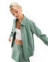 Фото #8 товара Something New X Chloe Frater zip front denim bomber jacket co-ord in washed watercress green