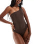 Threadbare reversible one shoulder swimsuit in solid chocolate brown & leopard print Леопардовый, 34 - фото #3