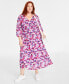 Фото #1 товара Trendy Plus Size Printed Blouson-Sleeve Cotton Midi Dress, Created for Macy's