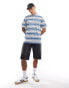 Polo Ralph Lauren icon logo pocket stripe pique polo classic oversized fit in light blue