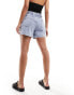 In The Style exclusive elasticated waist denim paperbag short in light wash blue