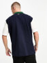 Фото #2 товара Lacoste loose fit colour block polo shirt in navy with front graphics