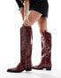 Public Desire Serpentine western boot with embroidery in burgundy