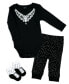 ფოტო #1 პროდუქტის Baby Girls Diamond Necklace Bodysuit, Pants and Socks, 3 Piece Set