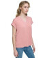 Фото #3 товара Women's Mixed Media Cap-Sleeve V-Neck Top