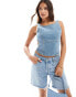 Фото #1 товара Cotton On square neck seam detail corset top in jewel blue denim