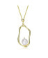 Фото #2 товара Elegant Sterling Silver with 14K Gold Plating and Genuine Freshwater Pearl Halo Necklace