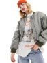 ASOS DESIGN shoulder pad bomber jacket in grey