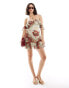 Фото #2 товара ASOS DESIGN bardot bias mini dress with ruffle and lace trim in floral print