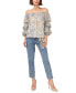 ფოტო #3 პროდუქტის Women's Paisley Off The Shoulder Bubble Sleeve Tie Front Blouse