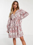 ASOS DESIGN twill scallop babydoll mini dress in red retro floral gingham