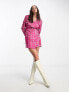 Фото #1 товара Annorlunda neon check cut-about tailored blazer dress in bright pink