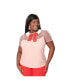 Фото #1 товара Plus Size Pink & Red Hearts Collared Bow Blouse