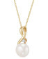 ფოტო #3 პროდუქტის Cultured Freshwater Pearl (8mm) & Diamond (1/10 ct. t.w.) 18" Pendant Necklace in 10k Gold