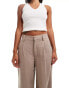 ASOS DESIGN wide leg dad trouser with linen in taupe