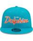 ფოტო #3 პროდუქტის Men's Aqua Miami Dolphins Main Script 9FIFTY Snapback Hat