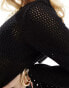 Фото #4 товара New Look crochet long sleeve mini beach dress in black