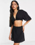 ASOS DESIGN natural beach wrap front mini skirt co-ord in black Черный, 34 - фото #1