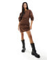 Фото #2 товара ASOS DESIGN pleated banana sleeve twill mini dress in chocolate