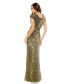Фото #3 товара Women's Sequined Faux Wrap Cap Sleeve Gown