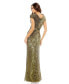 Women's Sequined Faux Wrap Cap Sleeve Gown