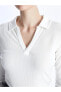 Polo Yaka Düz Uzun Kollu Kadın Tişört