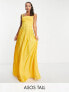ASOS DESIGN Tall square neck dropped waist belted pleat maxi dress in marigold