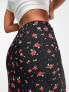 New Look floral rose pattern midi skirt in black