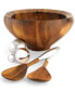 Фото #1 товара Nambe Yaro 3 Piece Wood Salad Bowl with Servers