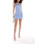 ASOS DESIGN Hourglass denim bandeau mini dress with frill bust detail in bromo wash