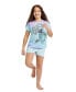 Child Girls 3-Piece Pajama Set Kids Sleepwear, Short Sleeve Top with Long Pants and Matching Shorts PJ Set