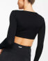 Фото #2 товара South Beach wrap detail long sleeve crop top in black