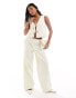 4th & Reckless Petite exclusive wide leg trousers co-ord in cream Бежевый, 40 - фото #1