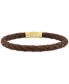 Black Leather Woven Bracelet in Sterling Silver (Also in Brown Leather & Blue Leather), Created for Macy's
