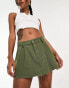 New Look pleated mini skirt in dark khaki