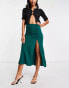 Фото #2 товара ASOS DESIGN midi skirt with ruched side and button detail in dark green