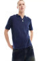 Фото #1 товара ASOS DESIGN knitted midweight cotton notch neck polo in navy