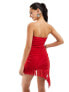 Missyempire exclusive mesh bandeau asymmetric ruffle hem with corsage mini dress in red