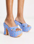 Фото #1 товара Daisy Street platform heeled sandals in blue floral print