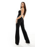 4th & Reckless Tall exclusive diamante trim sweetheart neckline flared jumpsuit in black