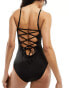 Monki tie back swimsuit in black