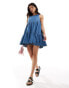 Фото #1 товара ASOS DESIGN soft denim smock tiered mini dress in midwash blue