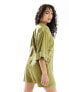 ASOS DESIGN oversized boxy mini dress with wrap collar detail in olive green Зеленый, 38 - фото #5