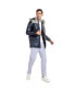 Men's Blue & Beige Zip-Front Puffer Jacket With Fur Detail