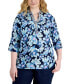 Фото #1 товара Plus Size 100% Linen Embellished Split-Neck Tunic Top, Created for Macy's