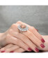 Sterling Silver with White Gold Plated Morganite Oval with Clear Round Cubic Zirconia Halo Ring