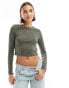 Фото #1 товара Stradivarius round neck long sleeve cotton t-shirt in sage