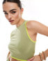 Фото #3 товара Noisy May cropped contrast piping tank top co-ord in green