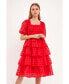 Women's Check Organza Tiered Midi Dress